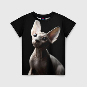 Детская футболка 3D с принтом Сфинкс в Тюмени, 100% гипоаллергенный полиэфир | прямой крой, круглый вырез горловины, длина до линии бедер, чуть спущенное плечо, ткань немного тянется | Тематика изображения на принте: домашняя | животное | кот | котэ | кошка | сфинкс