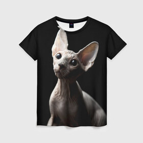 Женская футболка 3D с принтом Сфинкс в Тюмени, 100% полиэфир ( синтетическое хлопкоподобное полотно) | прямой крой, круглый вырез горловины, длина до линии бедер | Тематика изображения на принте: домашняя | животное | кот | котэ | кошка | сфинкс