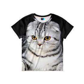 Детская футболка 3D с принтом Кот в Тюмени, 100% гипоаллергенный полиэфир | прямой крой, круглый вырез горловины, длина до линии бедер, чуть спущенное плечо, ткань немного тянется | домашняя | животное | кот | котэ | кошка