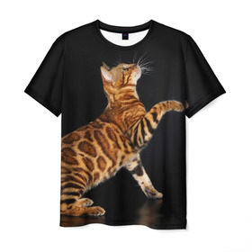 Мужская футболка 3D с принтом Бенгальская кошка в Тюмени, 100% полиэфир | прямой крой, круглый вырез горловины, длина до линии бедер | бенгальская | домашняя | животное | кот | котэ | кошка