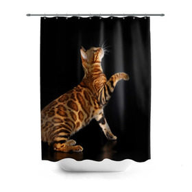 Штора 3D для ванной с принтом Бенгальская кошка в Тюмени, 100% полиэстер | плотность материала — 100 г/м2. Стандартный размер — 146 см х 180 см. По верхнему краю — пластиковые люверсы для креплений. В комплекте 10 пластиковых колец | бенгальская | домашняя | животное | кот | котэ | кошка