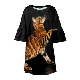 Детское платье 3D с принтом Бенгальская кошка в Тюмени, 100% полиэстер | прямой силуэт, чуть расширенный к низу. Круглая горловина, на рукавах — воланы | Тематика изображения на принте: бенгальская | домашняя | животное | кот | котэ | кошка