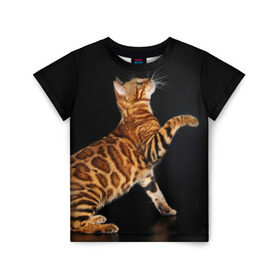 Детская футболка 3D с принтом Бенгальская кошка в Тюмени, 100% гипоаллергенный полиэфир | прямой крой, круглый вырез горловины, длина до линии бедер, чуть спущенное плечо, ткань немного тянется | бенгальская | домашняя | животное | кот | котэ | кошка