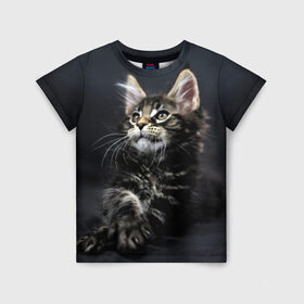 Детская футболка 3D с принтом Кот в Тюмени, 100% гипоаллергенный полиэфир | прямой крой, круглый вырез горловины, длина до линии бедер, чуть спущенное плечо, ткань немного тянется | Тематика изображения на принте: домашняя | животное | кот | котэ | кошка