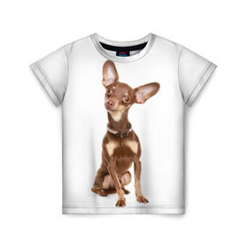 Детская футболка 3D с принтом Той-терьер в Тюмени, 100% гипоаллергенный полиэфир | прямой крой, круглый вырез горловины, длина до линии бедер, чуть спущенное плечо, ткань немного тянется | Тематика изображения на принте: животное | порода | собака | той терьер