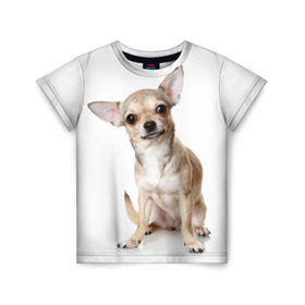 Детская футболка 3D с принтом Чихуахуа в Тюмени, 100% гипоаллергенный полиэфир | прямой крой, круглый вырез горловины, длина до линии бедер, чуть спущенное плечо, ткань немного тянется | животное | порода | собака | чихуахуа