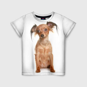 Детская футболка 3D с принтом Той-терьер в Тюмени, 100% гипоаллергенный полиэфир | прямой крой, круглый вырез горловины, длина до линии бедер, чуть спущенное плечо, ткань немного тянется | Тематика изображения на принте: животное | порода | собака | той терьер
