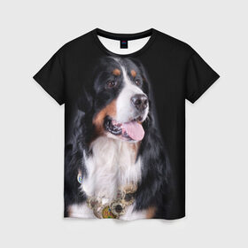 Женская футболка 3D с принтом Бернский зенненхунд в Тюмени, 100% полиэфир ( синтетическое хлопкоподобное полотно) | прямой крой, круглый вырез горловины, длина до линии бедер | Тематика изображения на принте: бернский зенненхунд | животное | порода | собака