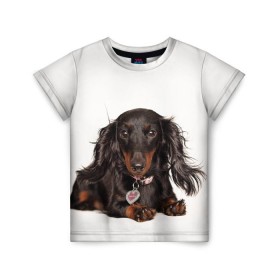 Детская футболка 3D с принтом Карликовая такса в Тюмени, 100% гипоаллергенный полиэфир | прямой крой, круглый вырез горловины, длина до линии бедер, чуть спущенное плечо, ткань немного тянется | Тематика изображения на принте: животное | карликовая такса | порода | собака
