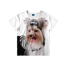 Детская футболка 3D с принтом Йоркширский терьер в Тюмени, 100% гипоаллергенный полиэфир | прямой крой, круглый вырез горловины, длина до линии бедер, чуть спущенное плечо, ткань немного тянется | Тематика изображения на принте: животное | йоркширский терьер | порода | собака