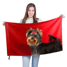 Флаг 3D с принтом Йоркширский терьер в Тюмени, 100% полиэстер | плотность ткани — 95 г/м2, размер — 67 х 109 см. Принт наносится с одной стороны | животное | йоркширский терьер | порода | собака