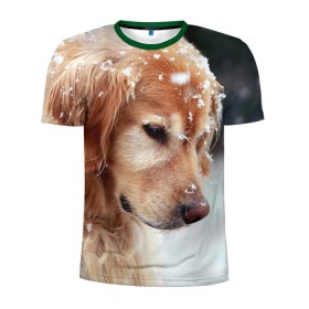 Мужская футболка 3D спортивная с принтом Золотистый ретривер в Тюмени, 100% полиэстер с улучшенными характеристиками | приталенный силуэт, круглая горловина, широкие плечи, сужается к линии бедра | Тематика изображения на принте: животное | золотистый ретривер | порода | собака