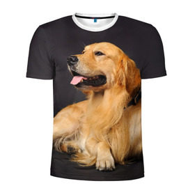 Мужская футболка 3D спортивная с принтом Золотистый ретривер в Тюмени, 100% полиэстер с улучшенными характеристиками | приталенный силуэт, круглая горловина, широкие плечи, сужается к линии бедра | животное | золотистый ретривер | порода | собака