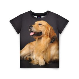 Детская футболка 3D с принтом Золотистый ретривер в Тюмени, 100% гипоаллергенный полиэфир | прямой крой, круглый вырез горловины, длина до линии бедер, чуть спущенное плечо, ткань немного тянется | животное | золотистый ретривер | порода | собака