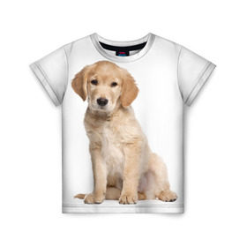 Детская футболка 3D с принтом Золотистый ретривер в Тюмени, 100% гипоаллергенный полиэфир | прямой крой, круглый вырез горловины, длина до линии бедер, чуть спущенное плечо, ткань немного тянется | Тематика изображения на принте: животное | золотистый ретривер | порода | собака