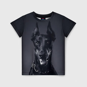 Детская футболка 3D с принтом Доберман в Тюмени, 100% гипоаллергенный полиэфир | прямой крой, круглый вырез горловины, длина до линии бедер, чуть спущенное плечо, ткань немного тянется | доберман | животное | порода | собака