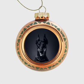 Стеклянный ёлочный шар с принтом Доберман в Тюмени, Стекло | Диаметр: 80 мм | Тематика изображения на принте: доберман | животное | порода | собака