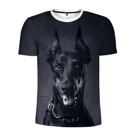 Мужская футболка 3D спортивная с принтом Доберман в Тюмени, 100% полиэстер с улучшенными характеристиками | приталенный силуэт, круглая горловина, широкие плечи, сужается к линии бедра | Тематика изображения на принте: доберман | животное | порода | собака
