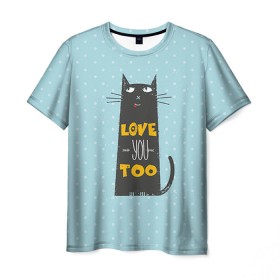 Мужская футболка 3D с принтом Влюбленный кот в Тюмени, 100% полиэфир | прямой крой, круглый вырез горловины, длина до линии бедер | 14 февраля | cat | love | love you | валентин | влюбленные | день святого валентина | кот | котики | лав | любовь | подарок девушке | подарок парню