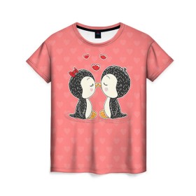 Женская футболка 3D с принтом Влюбленные пингвины в Тюмени, 100% полиэфир ( синтетическое хлопкоподобное полотно) | прямой крой, круглый вырез горловины, длина до линии бедер | 14 февраля | love | love you | валентин | влюбленные | день святого валентина | лав | любовь | пингвины | подарок девушке | подарок парню