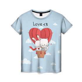 Женская футболка 3D с принтом Влюбленные на шаре в Тюмени, 100% полиэфир ( синтетическое хлопкоподобное полотно) | прямой крой, круглый вырез горловины, длина до линии бедер | 14 февраля | love | love you | валентин | влюбленные | день святого валентина | зайчики | заяц | лав | любовь | подарок девушке | подарок парню