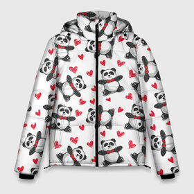 Мужская зимняя куртка 3D с принтом Панда и любовь в Тюмени, верх — 100% полиэстер; подкладка — 100% полиэстер; утеплитель — 100% полиэстер | длина ниже бедра, свободный силуэт Оверсайз. Есть воротник-стойка, отстегивающийся капюшон и ветрозащитная планка. 

Боковые карманы с листочкой на кнопках и внутренний карман на молнии. | 14 февраля | bears | love | love you | валентин | влюбленные | день святого валентина | лав | любовь | медведб | медведи | мишки | подарок девушке | подарок парню