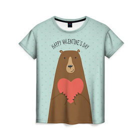Женская футболка 3D с принтом Медведь с сердцем в Тюмени, 100% полиэфир ( синтетическое хлопкоподобное полотно) | прямой крой, круглый вырез горловины, длина до линии бедер | 14 февраля | bears | love | love you | валентин | влюбленные | день святого валентина | лав | любовь | медведб | медведи | мишки | подарок девушке | подарок парню