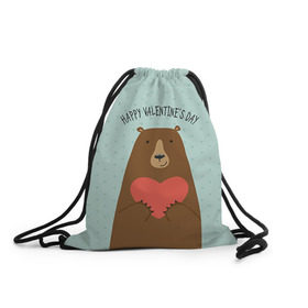 Рюкзак-мешок 3D с принтом Медведь с сердцем в Тюмени, 100% полиэстер | плотность ткани — 200 г/м2, размер — 35 х 45 см; лямки — толстые шнурки, застежка на шнуровке, без карманов и подкладки | 14 февраля | bears | love | love you | валентин | влюбленные | день святого валентина | лав | любовь | медведб | медведи | мишки | подарок девушке | подарок парню