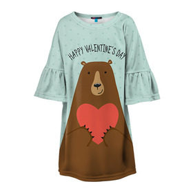 Детское платье 3D с принтом Медведь с сердцем в Тюмени, 100% полиэстер | прямой силуэт, чуть расширенный к низу. Круглая горловина, на рукавах — воланы | 14 февраля | bears | love | love you | валентин | влюбленные | день святого валентина | лав | любовь | медведб | медведи | мишки | подарок девушке | подарок парню