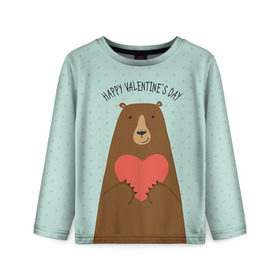 Детский лонгслив 3D с принтом Медведь с сердцем в Тюмени, 100% полиэстер | длинные рукава, круглый вырез горловины, полуприлегающий силуэт
 | 14 февраля | bears | love | love you | валентин | влюбленные | день святого валентина | лав | любовь | медведб | медведи | мишки | подарок девушке | подарок парню