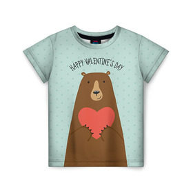 Детская футболка 3D с принтом Медведь с сердцем в Тюмени, 100% гипоаллергенный полиэфир | прямой крой, круглый вырез горловины, длина до линии бедер, чуть спущенное плечо, ткань немного тянется | Тематика изображения на принте: 14 февраля | bears | love | love you | валентин | влюбленные | день святого валентина | лав | любовь | медведб | медведи | мишки | подарок девушке | подарок парню