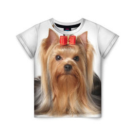 Детская футболка 3D с принтом Йоркширский терьер в Тюмени, 100% гипоаллергенный полиэфир | прямой крой, круглый вырез горловины, длина до линии бедер, чуть спущенное плечо, ткань немного тянется | Тематика изображения на принте: животное | йоркширский терьер | порода | собака
