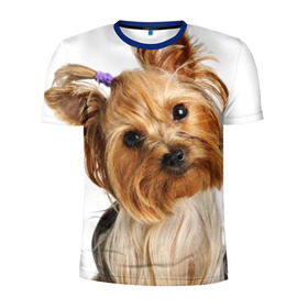 Мужская футболка 3D спортивная с принтом Йоркширский терьер в Тюмени, 100% полиэстер с улучшенными характеристиками | приталенный силуэт, круглая горловина, широкие плечи, сужается к линии бедра | животное | йоркширский терьер | порода | собака