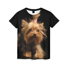 Женская футболка 3D с принтом Йоркширский терьер в Тюмени, 100% полиэфир ( синтетическое хлопкоподобное полотно) | прямой крой, круглый вырез горловины, длина до линии бедер | животное | йоркширский терьер | порода | собака