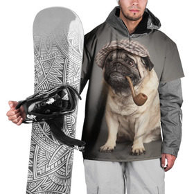 Накидка на куртку 3D с принтом Мопс в кепке в Тюмени, 100% полиэстер |  | животное | мопс | порода | собака