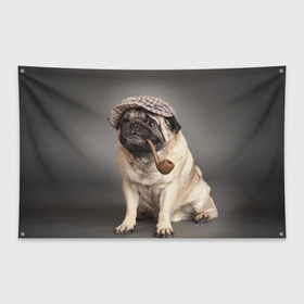 Флаг-баннер с принтом Мопс в кепке в Тюмени, 100% полиэстер | размер 67 х 109 см, плотность ткани — 95 г/м2; по краям флага есть четыре люверса для крепления | животное | мопс | порода | собака