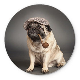 Коврик круглый с принтом Мопс в кепке в Тюмени, резина и полиэстер | круглая форма, изображение наносится на всю лицевую часть | животное | мопс | порода | собака