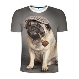Мужская футболка 3D спортивная с принтом Мопс в кепке в Тюмени, 100% полиэстер с улучшенными характеристиками | приталенный силуэт, круглая горловина, широкие плечи, сужается к линии бедра | животное | мопс | порода | собака