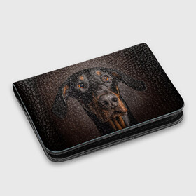 Картхолдер с принтом с принтом Доберман в Тюмени, натуральная матовая кожа | размер 7,3 х 10 см; кардхолдер имеет 4 кармана для карт; | Тематика изображения на принте: доберман | животное | порода | собака