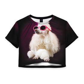 Женская футболка 3D укороченная с принтом Пудель в очках в Тюмени, 100% полиэстер | круглая горловина, длина футболки до линии талии, рукава с отворотами | Тематика изображения на принте: животное | порода | пудель в очках | собака