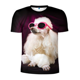 Мужская футболка 3D спортивная с принтом Пудель в очках в Тюмени, 100% полиэстер с улучшенными характеристиками | приталенный силуэт, круглая горловина, широкие плечи, сужается к линии бедра | Тематика изображения на принте: животное | порода | пудель в очках | собака