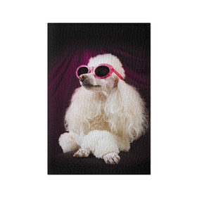 Обложка для паспорта матовая кожа с принтом Пудель в очках в Тюмени, натуральная матовая кожа | размер 19,3 х 13,7 см; прозрачные пластиковые крепления | Тематика изображения на принте: животное | порода | пудель в очках | собака