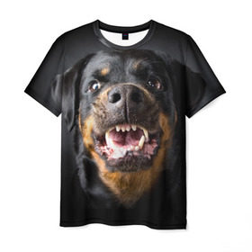 Мужская футболка 3D с принтом Ротвейлер в Тюмени, 100% полиэфир | прямой крой, круглый вырез горловины, длина до линии бедер | животное | порода | ротвейлер | собака