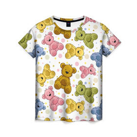 Женская футболка 3D с принтом Медвежата в Тюмени, 100% полиэфир ( синтетическое хлопкоподобное полотно) | прямой крой, круглый вырез горловины, длина до линии бедер | 14 февраля | bears | teddy | валентин | день святого валентина | игрушки | медведи | милый | мимими | мишка | мишки | подарки | подарок | подарок девушке | подарок парню | тедди