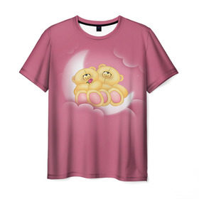 Мужская футболка 3D с принтом Мишки в облаках в Тюмени, 100% полиэфир | прямой крой, круглый вырез горловины, длина до линии бедер | 14 февраля | bears | teddy | валентин | день святого валентина | игрушки | медведи | милый | мимими | мишка | мишки | подарки | подарок | подарок девушке | подарок парню | тедди