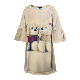 Детское платье 3D с принтом Love teddy bears в Тюмени, 100% полиэстер | прямой силуэт, чуть расширенный к низу. Круглая горловина, на рукавах — воланы | 14 февраля | bears | teddy | валентин | день святого валентина | игрушки | медведи | милый | мимими | мишка | мишки | подарки | подарок | подарок девушке | подарок парню | тедди