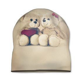 Шапка 3D с принтом Love teddy bears в Тюмени, 100% полиэстер | универсальный размер, печать по всей поверхности изделия | Тематика изображения на принте: 14 февраля | bears | teddy | валентин | день святого валентина | игрушки | медведи | милый | мимими | мишка | мишки | подарки | подарок | подарок девушке | подарок парню | тедди