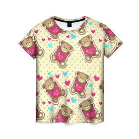 Женская футболка 3D с принтом Мишки в Тюмени, 100% полиэфир ( синтетическое хлопкоподобное полотно) | прямой крой, круглый вырез горловины, длина до линии бедер | 14 февраля | bears | teddy | валентин | день святого валентина | игрушки | медведи | милый | мимими | мишка | мишки | подарки | подарок | подарок девушке | подарок парню | тедди