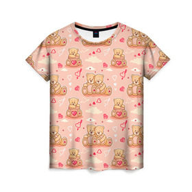Женская футболка 3D с принтом Love Teddies в Тюмени, 100% полиэфир ( синтетическое хлопкоподобное полотно) | прямой крой, круглый вырез горловины, длина до линии бедер | 14 февраля | bears | teddy | валентин | день святого валентина | игрушки | медведи | милый | мимими | мишка | мишки | подарки | подарок | подарок девушке | подарок парню | тедди