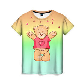 Женская футболка 3D с принтом Funny Bear в Тюмени, 100% полиэфир ( синтетическое хлопкоподобное полотно) | прямой крой, круглый вырез горловины, длина до линии бедер | 14 февраля | bears | teddy | валентин | день святого валентина | игрушки | медведи | милый | мимими | мишка | мишки | подарки | подарок | подарок девушке | подарок парню | тедди